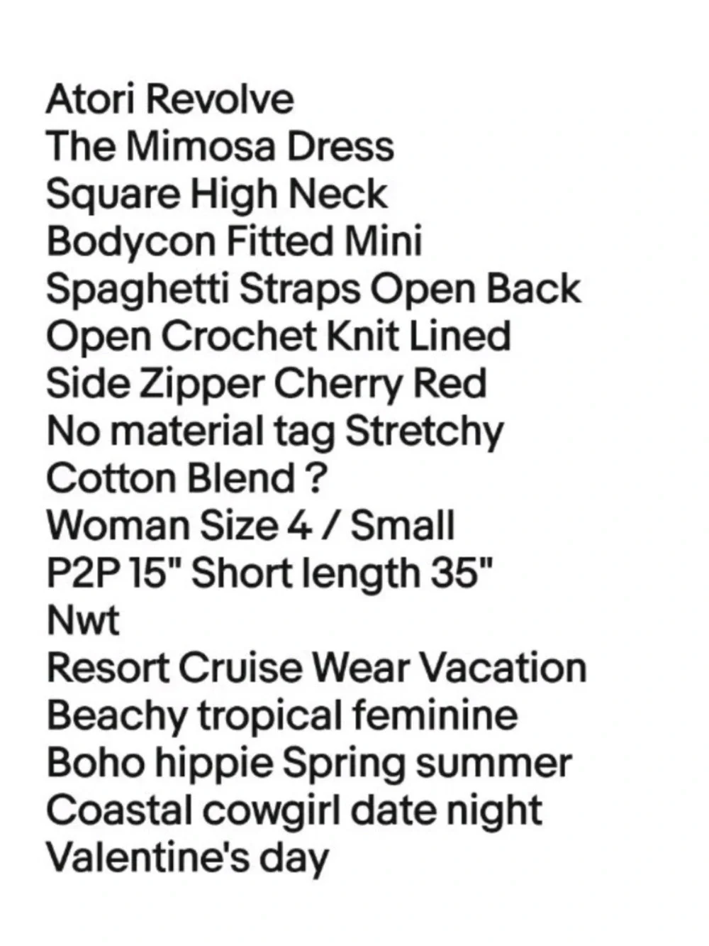Atori Revolve Mimosa Dress Sz 4 Sm Red Crochet Knit Fitted Mini Resort Cruise
